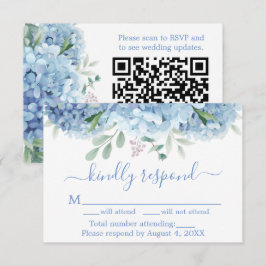 ブルー パープル アジサイ フラワー ウェディング RSVP QRコード サンキューカード