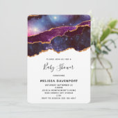 ブルー & パープル スペース & スターズ モダン ベイビー シャワー 招待状 (スタンド正面)