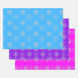 ブルー、パープル、ピンクシートセットの雪3 ラッピングペーパーシート