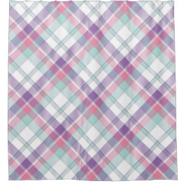 ブルー、パープル、ピンク、ホワイトのプレイドシャワーカーテン シャワーカーテン