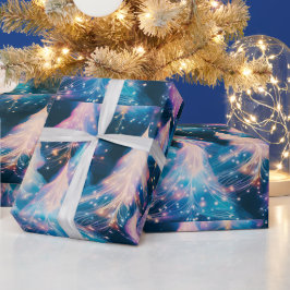 ブルー パープル ホワイト ツリー モダン クリスマス ラッピングペーパー