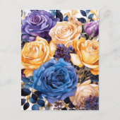 ブルー、パープル、金ゴールド、ブラックフローラゲスト詳細 エンクロージャーカード (裏面)