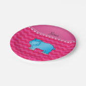 ブルー・ヒッポ・ホット・ピンク・シベパーソナライズされたオンと名付ける ペーパープレート (アングル)