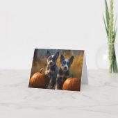 ブルー・ヒーラー子犬 秋の喜び パンプキン カード (正面)