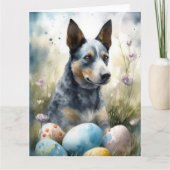 ブルー・ヒーラー犬のイースターエッグ・ホリデー カード (正面)
