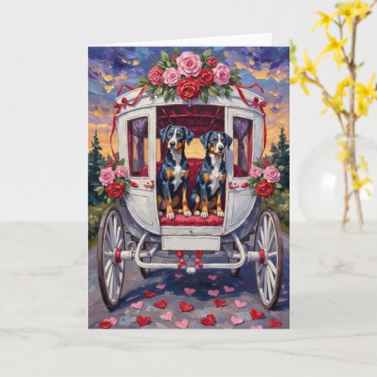 ブルー・ヒーラー犬のバレンタインデー カード (黄色い花)