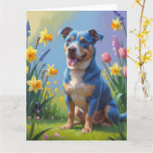 ブルー・ヒーラー犬 春の花の絵 カード (黄色い花)