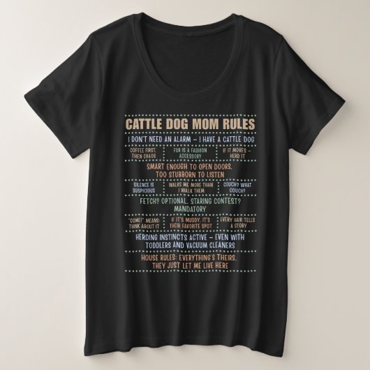 ブルー・ヒーラー飼いの母ちゃんルール プラスサイズTシャツ (デザイン正面)
