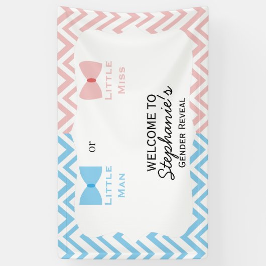 ブルー、ピンクのシェブロン性別が弓と弓のネクタイを明らかにする 横断幕 (縦)