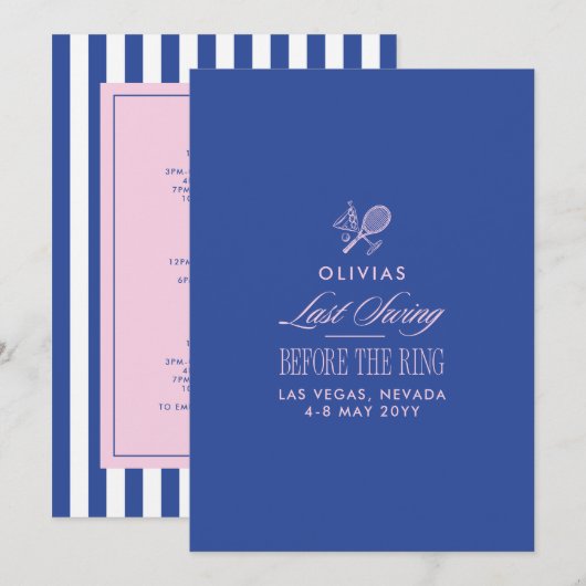 ブルー&ピンクのストライプのラストスウィング・ビフォア・ザ・リング 招待状 (正面/裏面)