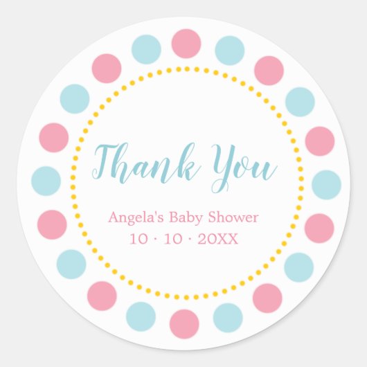 ブルー＆ピンクのベイビーシャワー感謝祭ステッカー ラウンドシール (正面)