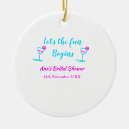 ブルー、ピンクのワイングラス ブライダルシャワーパーティー　楽しい時間を始めましょう セラミックオーナメント