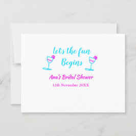 ブルー、ピンクのワイングラス ブライダルシャワーパーティー　楽しい時間を始めましょう ポストカード