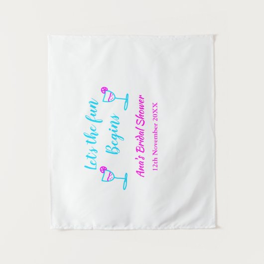 ブルー ピンクのワインボトルを飾ったブライズシャワーパーティー いよいよ楽しい時間が始まる タペストリー (正面)