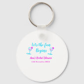 ブルー ピンクのワインボトル ブライズシャワーパーティー 楽しい時間を始めましょう キーホルダー (裏面)