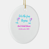 ブルー ピンクのワインボトル ブライズ シャワーパーティー 楽しい時間を始めましょう セラミックオーナメント (右)