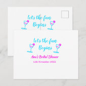 ブルー ピンクのワインボトル ブライズ シャワーパーティー 楽しい時間を始めましょう ポストカード (正面/裏面)