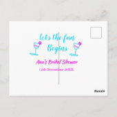 ブルー ピンクのワインボトル ブライズ シャワーパーティー 楽しい時間を始めましょう ポストカード (裏面)