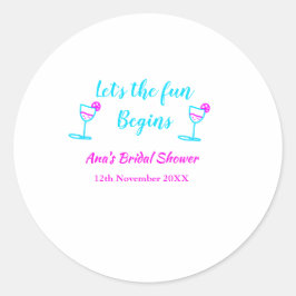 ブルー ピンクのワインボトル ブライズ シャワーパーティー 楽しい時間を始めましょう ラウンドシール