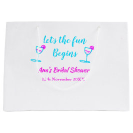 ブルー ピンクのワインボトル ブライズ シャワーパーティー 楽しい時間を始めましょう ラージペーパーバッグ