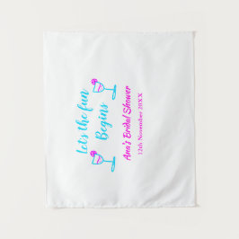 ブルー ピンクのワインボトル ブラidalシャワーの楽しい時間が始まる タペストリー