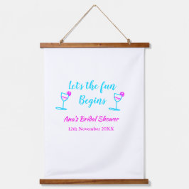 ブルー ピンクのワインボトル ブラidalシャワーの楽しい時間が始まる 吊り下げ型タペストリー