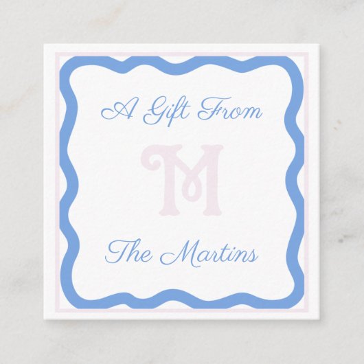 ブルー/ピンクの優美な弓2.5インチx 2.5インチエンクロージャカード エンクロージャーカード (正面)