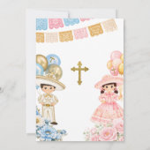 ブルー&ピンクの兄弟 Bautizo y primer anito フラワー 招待状 (裏面)