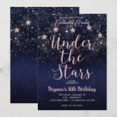 ブルー＆ピンクの星空の下で 16歳の誕生日を祝おう 招待状 (正面/裏面)