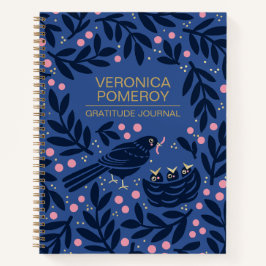 ブルー&ピンクの鳥図解入りの、写真付きの感謝ジャーナル ノートブック