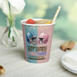 ブルー&ピンクアメリカンフットボールのヘルメット赤ちゃんシャワー 紙コップ