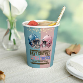 ブルー&ピンクアメリカンフットボールのヘルメット赤ちゃんシャワー 紙コップ