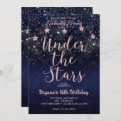 ブルー&ピンクアンダーザスターズスターリーナイトスウィート16 招待状 (正面/裏面)