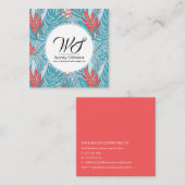 ブルー&ピンクアーバン葉ジャングルビジネスカード スクエア名刺 (正面/裏面)