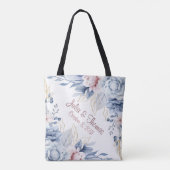 ブルー&ピンクオンホワイト結婚ズエレガンス トートバッグ (裏面)