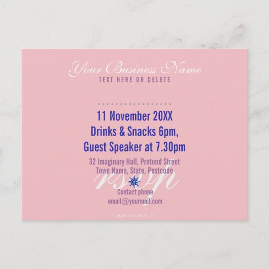 ブルー+ピンクカクテルパーティの招待状はがき インビテーションポストカード (裏面)