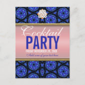 ブルー+ピンクカクテルパーティの招待状はがき インビテーションポストカード (正面)