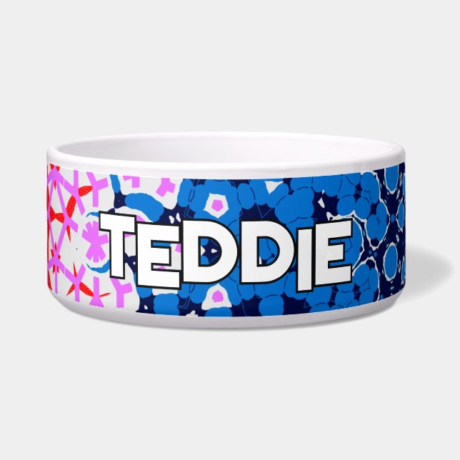 ブルー&ピンクカレイドスコープデザインペット ボウル (正面)