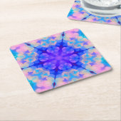 ブルー&ピンクグラデーションパステルバブルアート スクエアペーパーコースター (アングル)