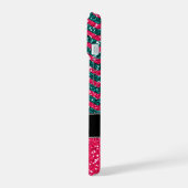 ブルー&ピンクグリッターシェブロンパーソナライズされたディフェンダー iPhone 15ケース (左側面)