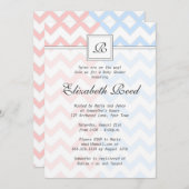 ブルー&ピンクシェブロンツモノグラムのインズベビーシャワー 招待状 (正面/裏面)