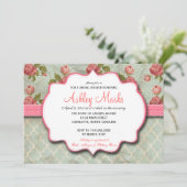 ブルー&ピンクシャビーシックヴィンテージシャワー招待状 招待状 (スタンド正面)