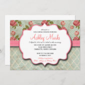 ブルー&ピンクシャビーシックヴィンテージシャワー招待状 招待状 (正面/裏面)