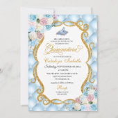 ブルー&ピンクシンデレラガラスシューズキンセアニェラ 招待状 (正面)