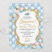 ブルー&ピンクシンデレラガラスシューズキンセアニェラ 招待状 (正面/裏面)