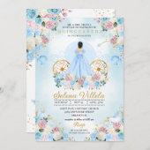 ブルー&ピンクシンデレラキャリッジキンセアニラ 招待状 (正面/裏面)