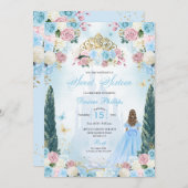 ブルー&ピンクシンデレラフェアユタレプリンセススウィート16 招待状 (正面/裏面)