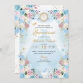 ブルー&ピンクシンデレラプリンセスドレスキンセアニェラ 招待状 (正面/裏面)