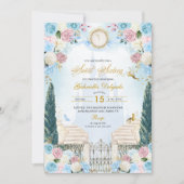 ブルー&ピンクシンデレラプリンセスSweet sixteen 招待状 (正面)