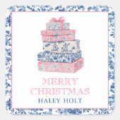 ブルー&ピンクチノイスリートイレクリスマスプレゼント スクエアシール (正面)